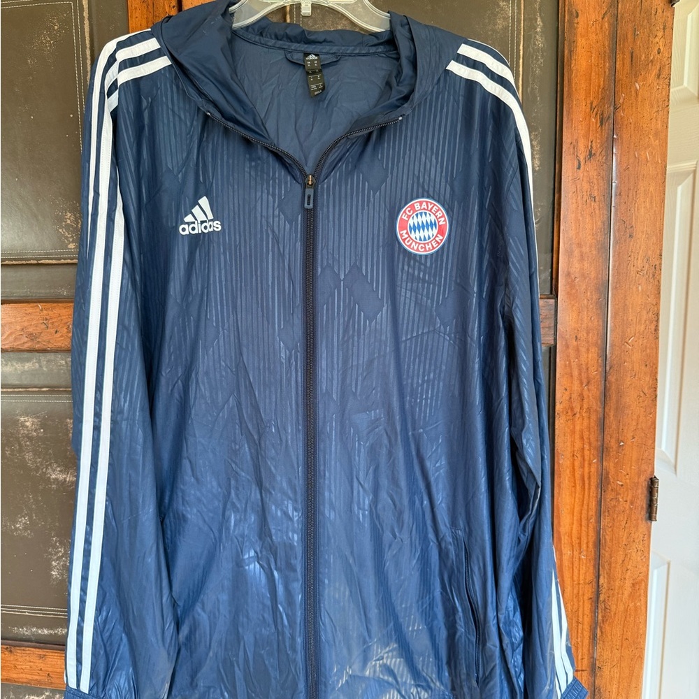 adidas Navy Lightweight Hooded Track Jacket with FC Bayern Crest